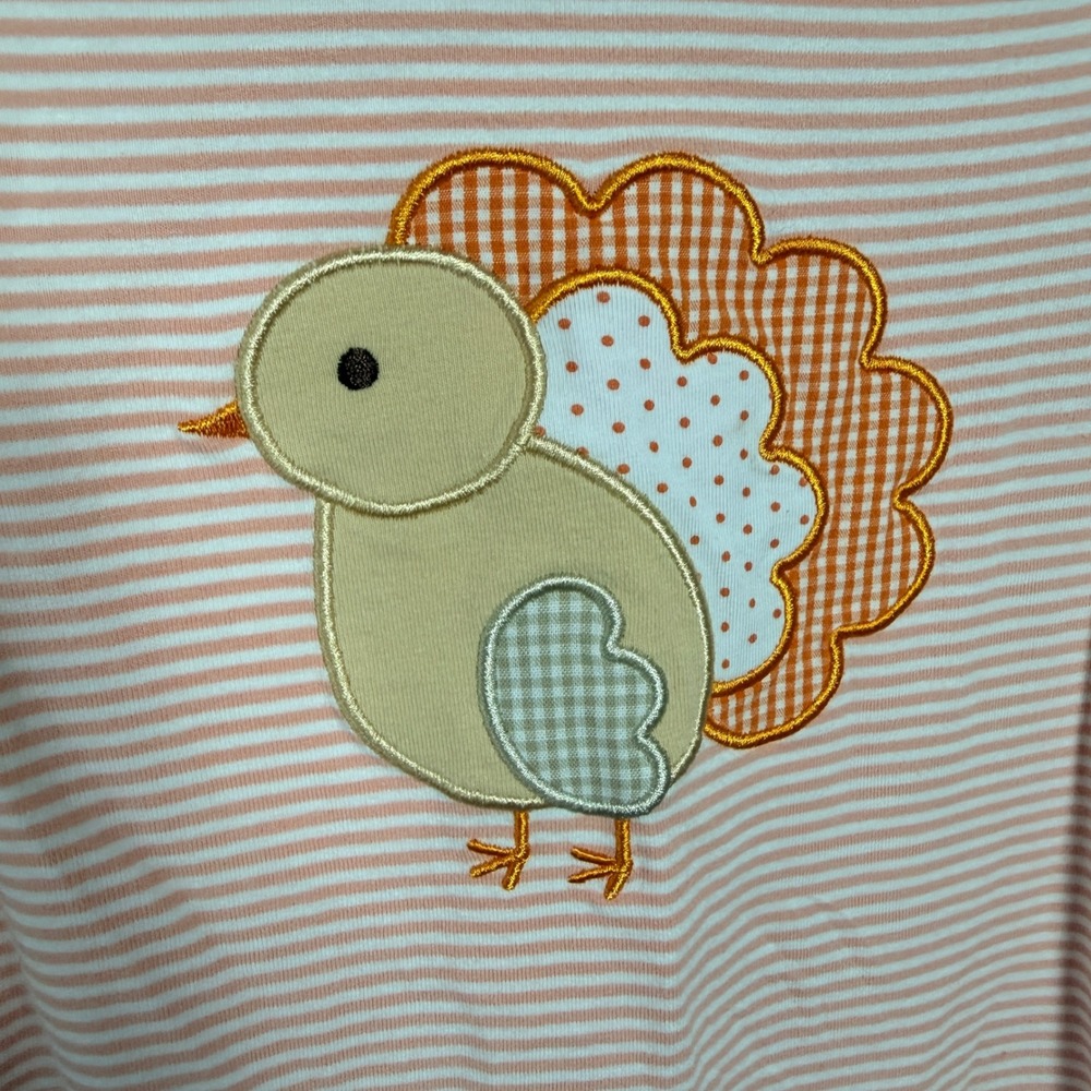 Stitchy Fish Romper Girls 12M Peach Stripe Turkey Thanksgiving Fall Ruffle - Picture 2 of 6